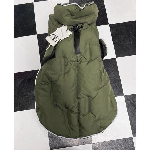 Zara dog Puffer winter Olive Green jacket coat Medium Clothes Doggie Puppy Pup - Picture 1 of 10